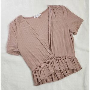 NWOT deep v-neck tan blouse